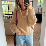 IFOMT Fashion Casual Round Knit Sweater For Women Solid Color Loose Autumn 2024 New Pullovers Long Sleeve Female Knitted Top