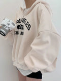 IFOMT Harajuku Vintage Letter Printed Hoodies Women Kpop Loose Hooded Sweatshirts Half Zipper Pullover Long Sleeve Couple Top