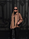 IFOMT Brown Woolen Short Coat With Pockets Women Fashion Loose Single Breasted Warm Jackets Casual High Street Commute Outerwear