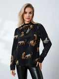 IFOMT Women's Autumn Blouses Retro Leopard Print Long Sleeve Mock Neck Pullover Tops OL Business Basic Shirts Party Clubwear