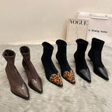 IFOMT Leopard Women Ankle Boots Fashion Pointed Toe Short Booties Designer Thin High Heels Stripper Shoes Botas Mujer
