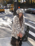 IFOMT Women Fashion Leopard Print Faux Fur Warm Coat Female Loose O-neck Long Sleeves Side Pockets Jacket New Winter Lady Outwear 2024