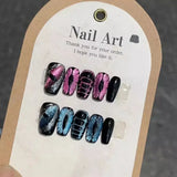 IFOMT 10pc Halloween Press on Nails Dark Sweet Cool False Nails with Cat Eye Metal Star Design Y2k Detachable Full Cover Fake Nail Tip