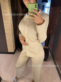 IFOMT OL Homewear Leisure Knitted Suit Women Autumn Long Sleeve Shirts And Wide Legs Pants Suit Casual Two Piece Sets Outfits