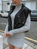 IFOMT PU Leather Vest Waistcoat Women Autumn Sleeveless Zipper Black Motorcycle Jacket 2022 Hot High Street Y2K Tops Vests