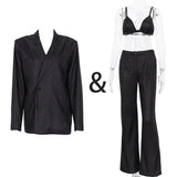 IFOMT Party Sliver Glitter Three Piece Blazer Sets For Women Fashion Clubwear Sparkly Bra And Pants 2 Piece Mathcing Set New