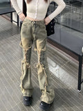 IFOMT Oversize American Retro Straight Casual Pants Y2k Grunge High Waist Loose Wide Leg  2024 New Bell Bottom Jeans Women