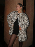 IFOMT Women Fashion Leopard Print Faux Fur Warm Coat Female Loose O-neck Long Sleeves Side Pockets Jacket New Winter Lady Outwear 2024