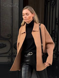 IFOMT Brown Woolen Short Coat With Pockets Women Fashion Loose Single Breasted Warm Jackets Casual High Street Commute Outerwear