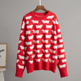 IFOMT O-Neck Alpaca Printed Sweater For Women Loose Casual Sweater Pullover Fashion Long Sleeve Retro Knitted Autumn Winter Top