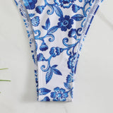 IFOMT sexy floral print micro bikini blue and white porcelain bikini swimwear swimsuit women biquini thong bikini set bathing suits