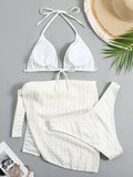 IFOMT 2023 New 3 Pieces Set Swimsuit Women Thong Swimwear Sexy Micro Bikini Set With Sarong Skirt White Beachwear Bathing Suit Pink