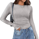 IFOMT Autumn Long Sleeve Shirts for Women Crewneck Slim Fitted Knit Y2k Tops Casual Ribbed Basic Tee Blouses Dressy Fall Outfits