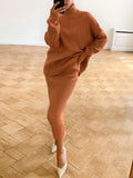 IFOMT Ribbed Knit 2 Piece Dress Set Outfits Ladies  Knitwear Top And Midi Skirt Sets For Women Casual Winter Sweater Sets 2023