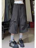 IFOMT Oversize American High Street Retro Pocket Cargo Shorts 2024 Summer New Wide Leg Pants Y2k Loose Straight Calf- Length