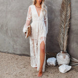 IFOMT 2024 Long White Tunic dress Bikini Cover-ups Sexy Deep V-neck Slip Maxi Dress Summer Clothes Women Swimsuit Cover Up dress