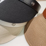 IFOMT New High Quality Summer Empty Top Leather Sun Hat Beach Flat Bottom Protection Ladies Fashion Casual UV Straw Hat Sun Hat Luxury