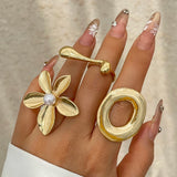 IFOMT Vintage Gothic Geometric Metal Rings for Women 2024 Trend Boho Flower Irregular Circular Couple Ring Wed Jewelry Accessories New