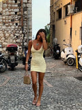 IFOMT Women's Spaghetti Strap Summer Floral Slim Dress See-through Sleeveless Deep V Neck Mini Short Sundress for Party