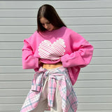 IFOMT Autumn Heart Knitted Sweater For Women Niche Loose Pullovers Long Sleeve Female Fashion Contrast Color Sweater Casual