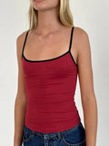 IFOMT Women Spaghetti Strap Tank Top Scoop Neck Contrast Trim Crop Cami Top Y2K Aesthetic Sleeveless Fitted Basic Tops Streetwear