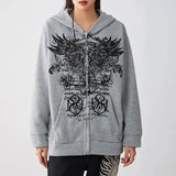 IFOMT hirigin Gothic Sweatshirt Women y2k Clothes Graphic Print Zip Up Long Sleeve Tops with Pockets Fairy Grunge Hoodie Streetwear