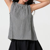 IFOMT y2k Gingham Tank Top for Women Sleeveless Crew Neck Casual Loose Flowy Tunic Blouse Bow Tie Back Summer Shirt Tops
