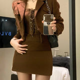 IFOMT Elegant Fashion Long Sleeve Coat Women+ Sexy Slim Fit Camisole Tops+ Y2k High Waist Bodycon Skirts Sping New Three Piece Sets