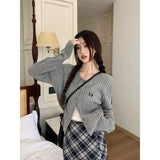 IFOMT  Korean Style Gray Sweater Cardigan Women Bow Embroidery Sweet Preppy Slim Crop Knitwear Jackets Button Up Jumper Autumn