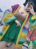 IFOMT Multicolor Striped Crochet Knit Cardigan