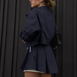 IFOMT Summer Long Sleeve Shirt Suit Two Piece Sets Turn-down Collar Tops And Pleated Short Skirts Femme High Street Y2K Outfits