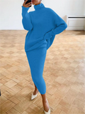 IFOMT Ribbed Knit 2 Piece Dress Set Outfits Ladies  Knitwear Top And Midi Skirt Sets For Women Casual Winter Sweater Sets 2023