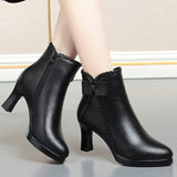 IFOMT  Autumn Women's Platform Shoes New Plus Velvet Stiletto Heel Heeled Ankle Boots Winter Versatile Pointed Toe Warm Short Boots
