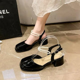 IFOMT  African Woman Shoe Mary Jane Summer High Heels Chunky Sandals Navy Blue Pumps Sweet 2024 Burgundy Straps Lolita Closed Black Bei