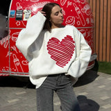 IFOMT Autumn Heart Knitted Sweater For Women Niche Loose Pullovers Long Sleeve Female Fashion Contrast Color Sweater Casual