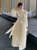 IFOMT French Elegant Slim Ruffle Dress Summer Women Graduation Evening Party Robe Female Bubble Sleeve Korean Chiffon Vestidos