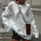 IFOMT New Tassel Hollow Sweater Women's Casual Knitting Pullover Loose Patchwork Autumn Winter Warm Sweater Top Solid Outwear