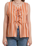 IFOMT Women Tie Front Vest Top Y2k Top Stripe Bow Lace Up Tank Tops Cute Summer Sleeveless Blouse Clothes 2024 Fashion New Streetwear
