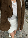IFOMT Brown Lapel With Pocket Short Jacket Woman Casual Single Breasted Long Sleeve Cropped Coat 2024 Autumn Lady High Street Outwear
