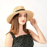 IFOMT Summer Anti-UV Raffia Straw Hat Female Wide Side Sun Protection Beach Fashion Sun Hats Seaside Casual Ladies Jazz Top Panama Hat