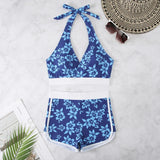 IFOMT Flower Print 2 Piece Swimsuit Women,sexy High Waist V-neck Tankini Bikini,2024 Suspender Halter Swimwear,summer Beach Vacation