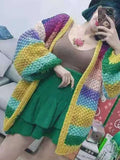 IFOMT Multicolor Striped Crochet Knit Cardigan