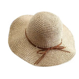 IFOMT Summer foldable straw hat hand-woven hat outdoor sun protection women's large brimmed beach fisherman cap