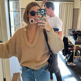 IFOMT Fashion Casual Round Knit Sweater For Women Solid Color Loose Autumn 2024 New Pullovers Long Sleeve Female Knitted Top