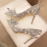 IFOMT  Cinderella Shoes Rhinestone High Heels Women Pumps Pointed toe Woman Crystal Party Wedding Shoes 5cm/7cm/9cm