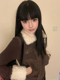 IFOMT Japanese Y2k Fur Coat Women American Retro Brown Knitted Jacket Vintage Korean Style Zipper  Winter 2000s Aesthetics