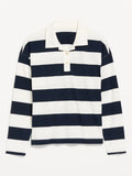 IFOMT Harajuku Striped Sweatshirt Women Y2k Preppy Style Turn-down Collar Loose Pullover Korean Fashion Sweatshirt Long Sleeve Tops