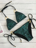 IFOMT 2022 New Sexy Bikinis Sequins Golden Color Women Bandage Bikini Set Push-up Padded Bra Swimsuit Suit Swimwear 2570