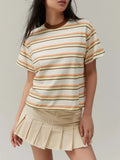 IFOMT Womens Tops Oversized Striped T-Shirts Short Sleeve Crew Neck Color Block Basic Shirt Summer Going Out Tops Tee