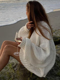 IFOMT White Loose Lazy Sweater Women's Thin Long-Sleeved Pullover Knitted Top Hollow Out Fashion Autumn Female Casual Knitwear
